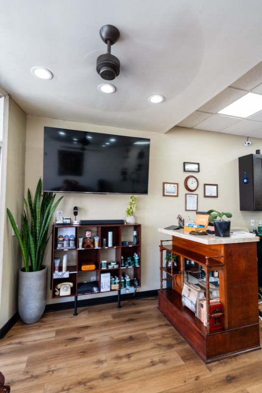 Reception desk at Tracy Bryan's Gentlemen Salon, Westwood